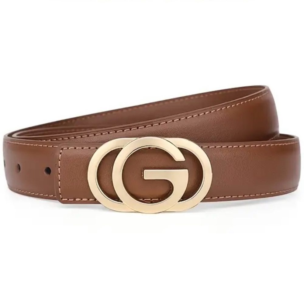 Brown Leather Belt with Gold Buckle